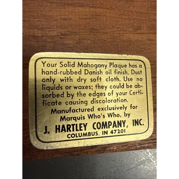 Vintage Solid Mahogany Wood Wall Plaque J. Hartley Company Inc. 10.5x12.5” - Picture 2 of 12